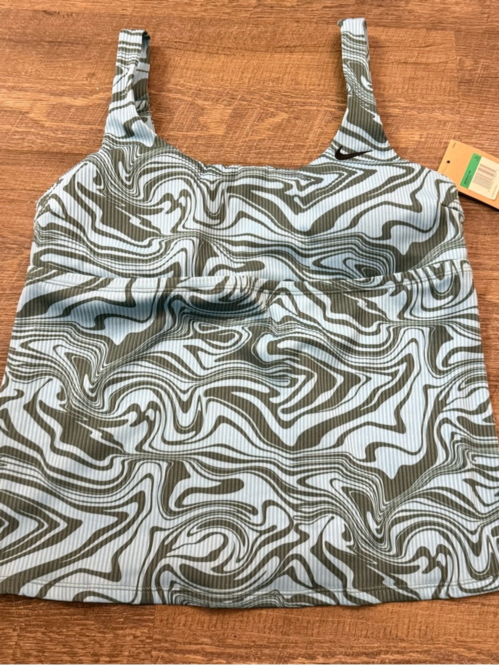 Nike Women's Blue and Olive Swirl Ribbed Tank Camisole